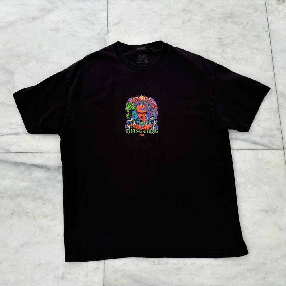 FELT Vision Tee Shirt Black Graphic Print Short Sleeve Mens XL Nerd Grunge 90s